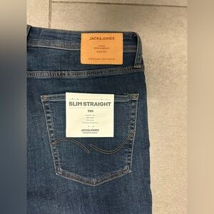 Jack & Jones Slim Straight TIM Jeans - Dark Blue Button Fly 34x30 NWT $70